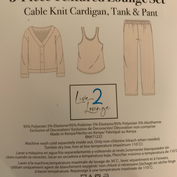 New Live2Lounge Women's 3 Piece Textured Cable Knit Lounge Set Size L - Picture 6 of 10